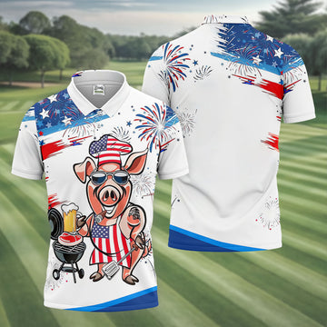 Patriotic American Flag Funny BBQ 250th Anniversary Polo Shirt Men, Golf Shirts For Men