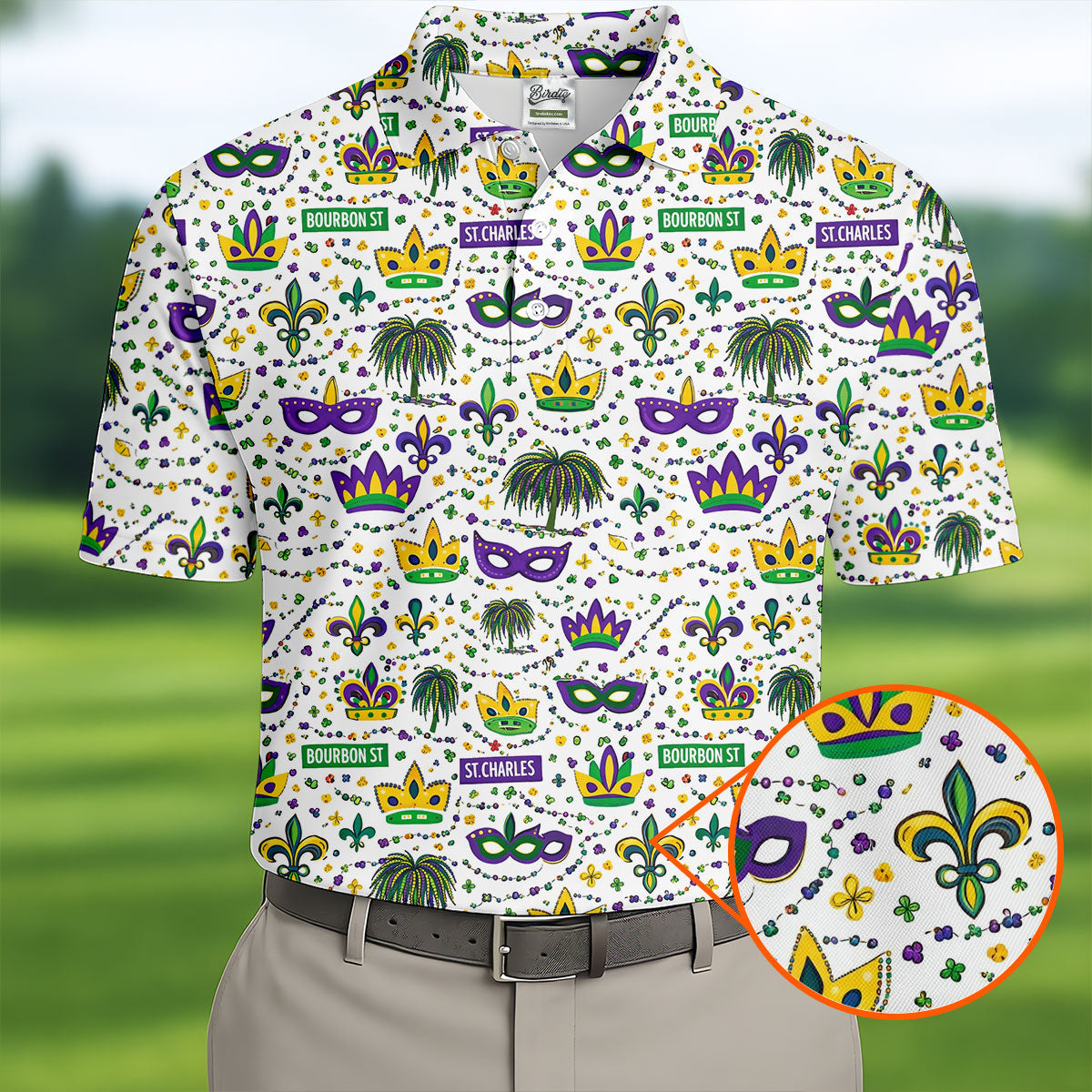 Crown Mask Fleur De Lis Mardi Gras Golf Shirt, Golf Tops For Men, Polo ShirtFor Men, Golf Shirts For Men