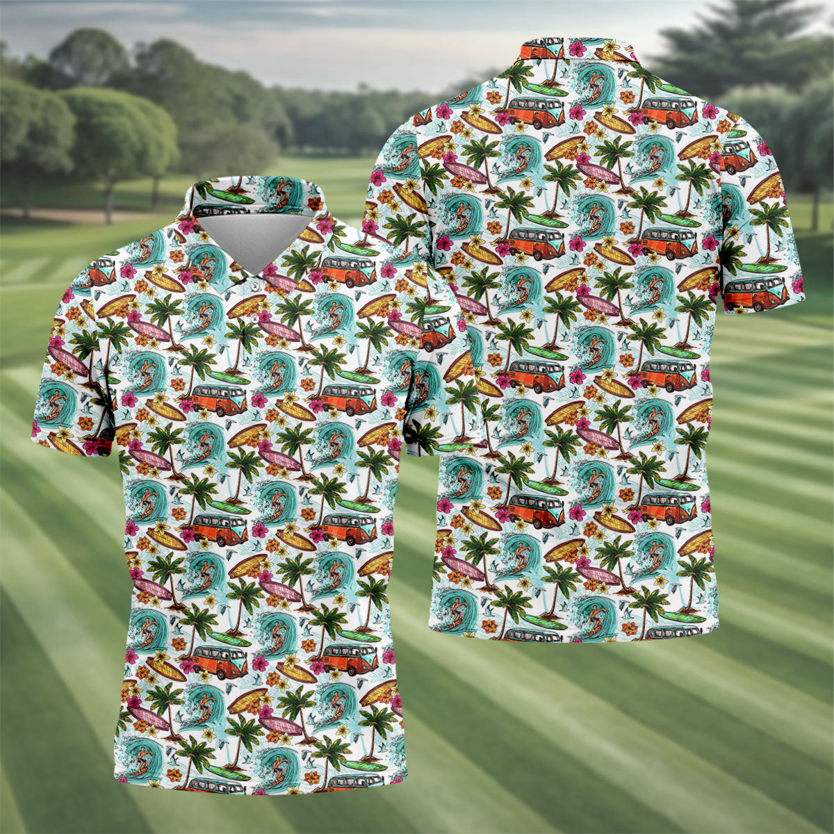 Tropical Trip Big Wave Riders Hawaiian Golf Shirt, Polo Shirtor Men, Golfing Apparel