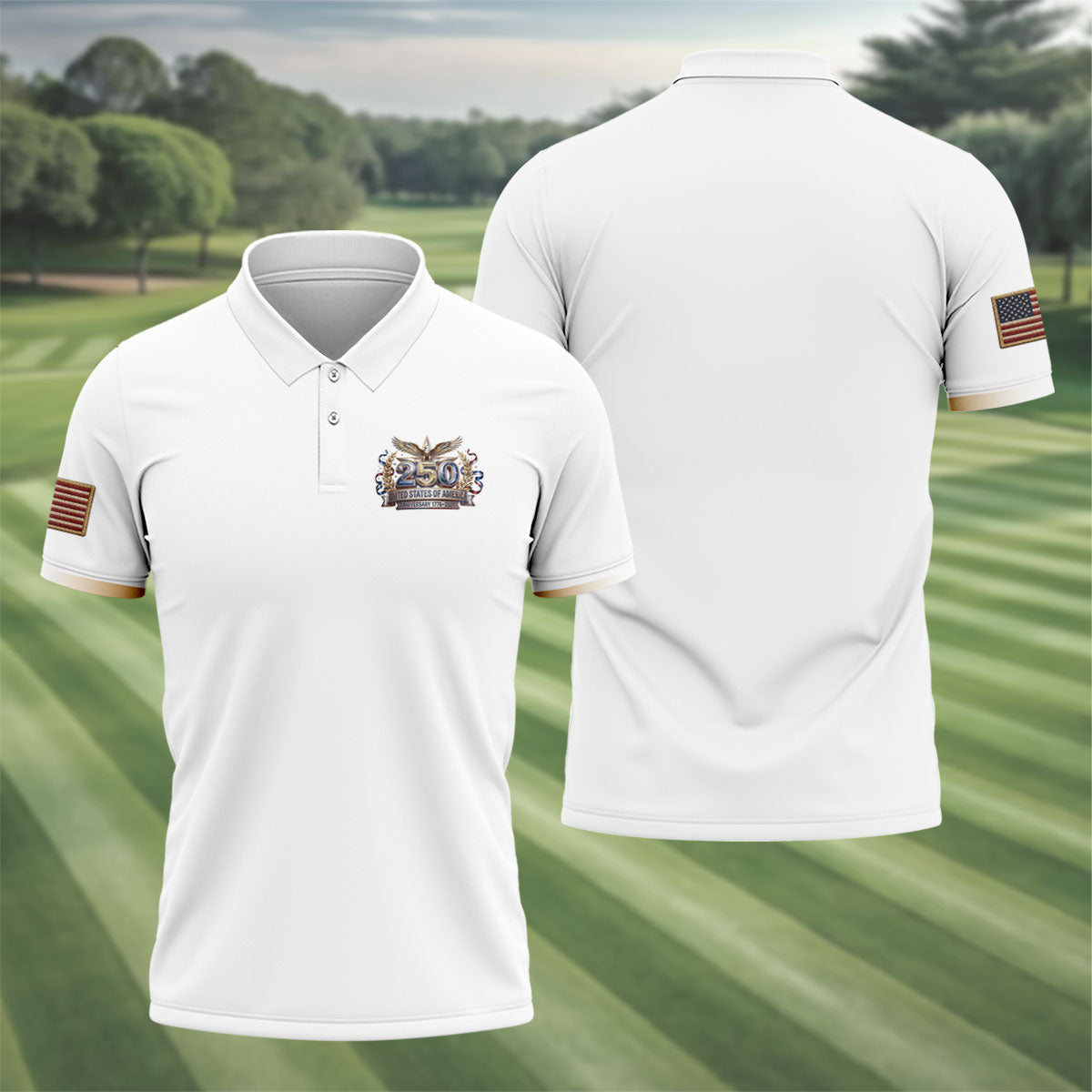 250 Years USA Anniversary 1776-2026 Men's Golf Polo Shirtrica Patriotic Men's White Polo