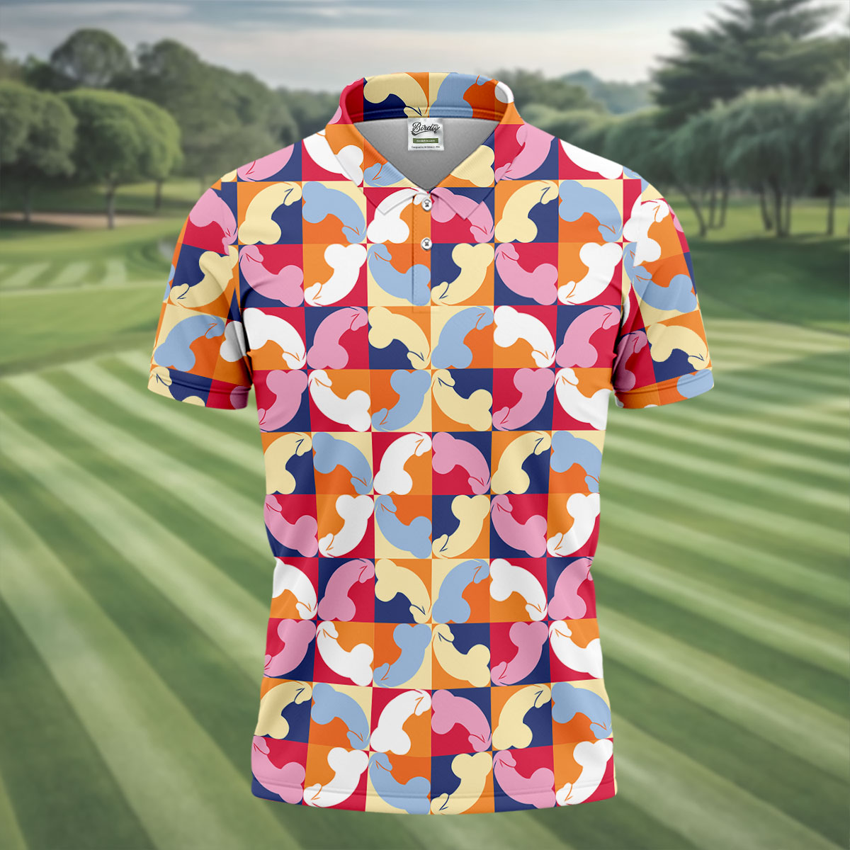 Funny Adult Retro Checkered Novelty Golf Shirt, Mens Golf Shirts, Printed Golf Shirts