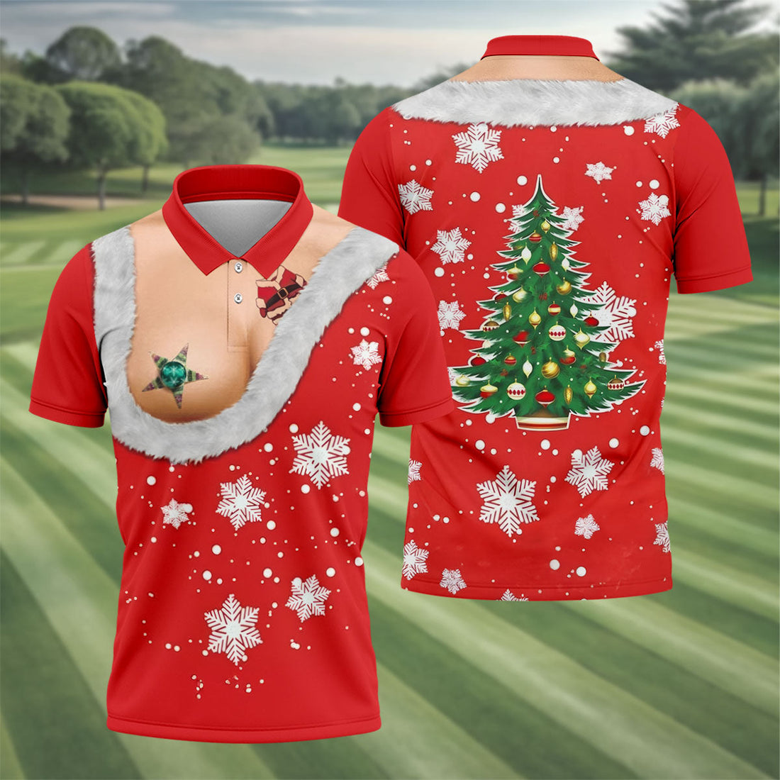Funny Santa Costume Snowflake Christmas Golf Shirt, Men's Golf Shirt, Printed Golf Shirts
