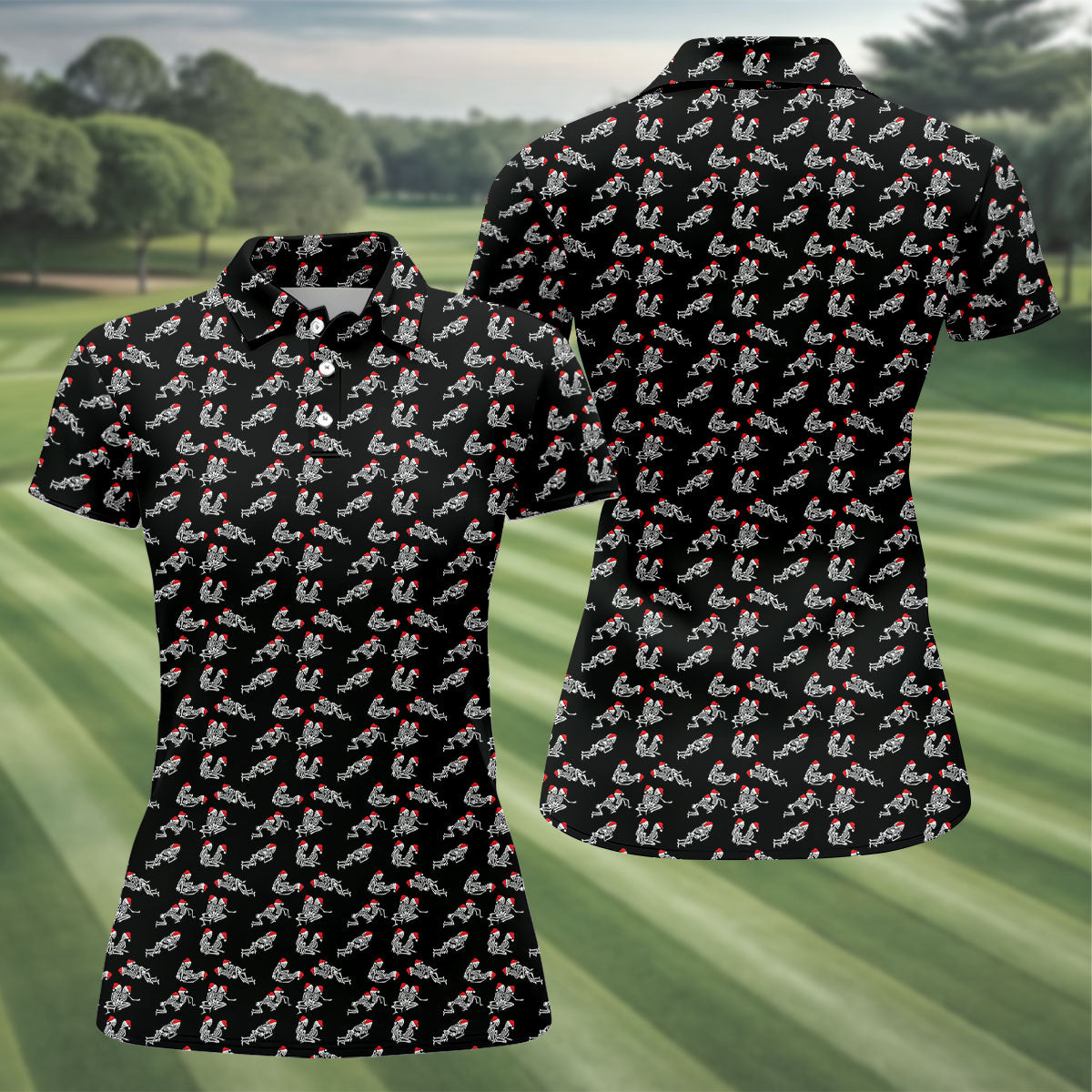 Skeleton Santa Hat Funny Golf Shirt, Women Golf Top, Ladies Sleeveless Tops, Women's Golf Shirts