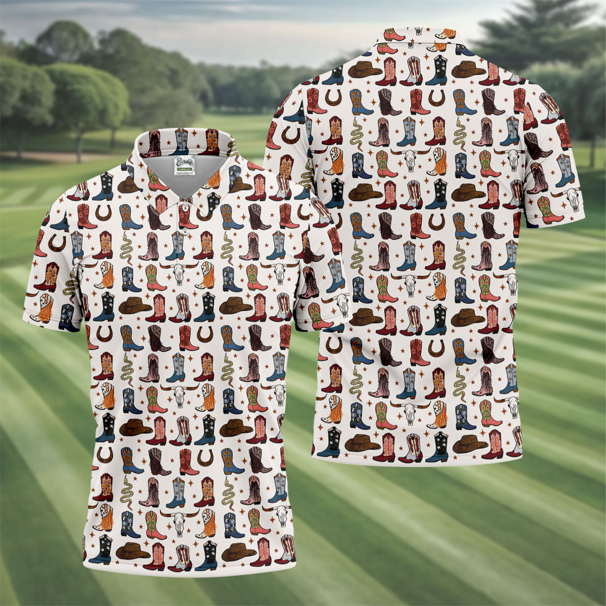 Western Cowboy Boots Horseshoes Pattern Retro Golf Shirt, Polo Shirt Men, Golf Shirts For Men