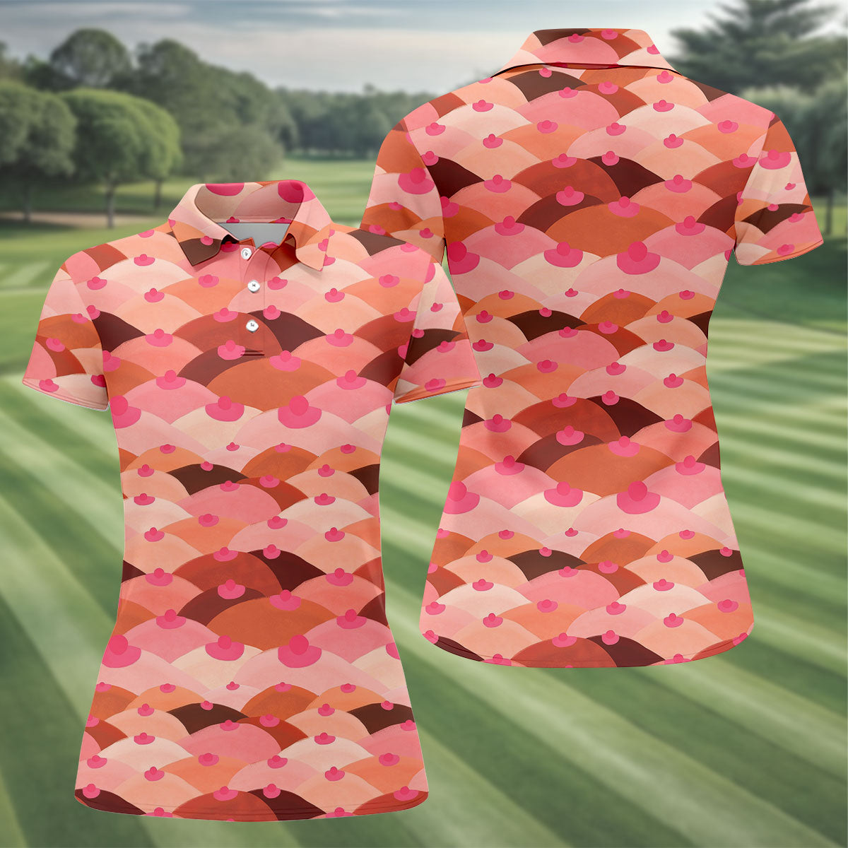 Funny Pink Abstract Body Print Golf Shirt, Women's Golf Shirt, Hawaiian Golf Shirt, Golf Polo For Women