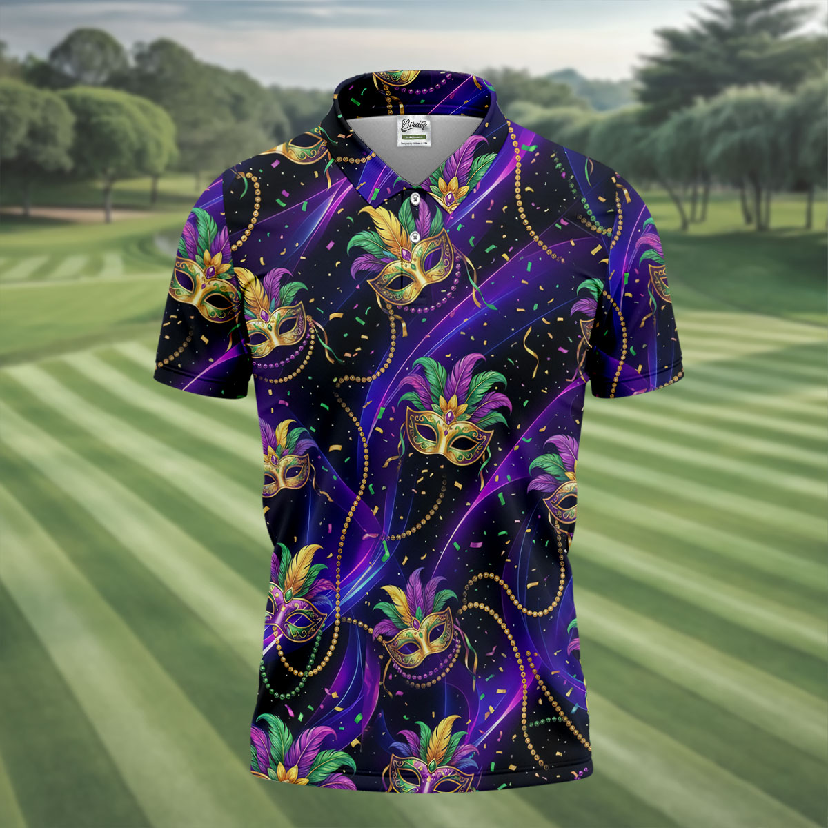 Mardi Gras Carnival Mask Neon Purple Black Golf Shirt, Men's Golf Polo Shirt Golf Shirts For Men