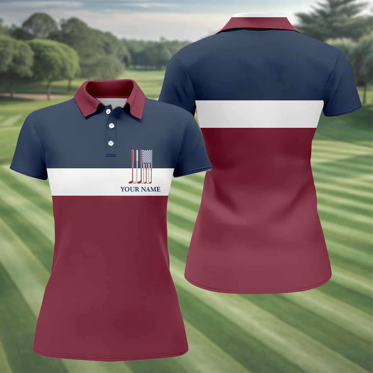 Red White Blue American Independence Day History Women's Golf Tops, 250th Anniversary Patriotic Golf Shirt