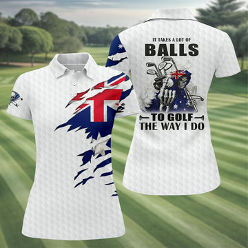 It Takes A Lot Of Ball To Golf The Way I Do Australia Flag Print Ladies Golf Tops, Golf Shirt For Women