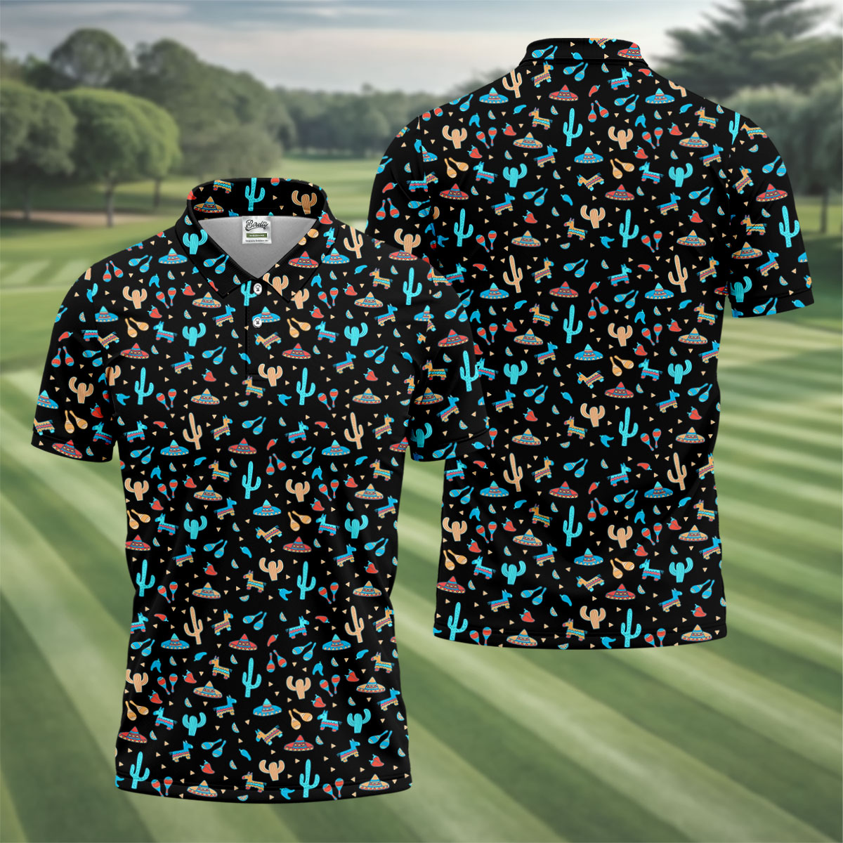 Blue And Beige Cacti Mini Pinatas Cinco De Mayo Celebration Fiesta Themed Golf Shirts For Men