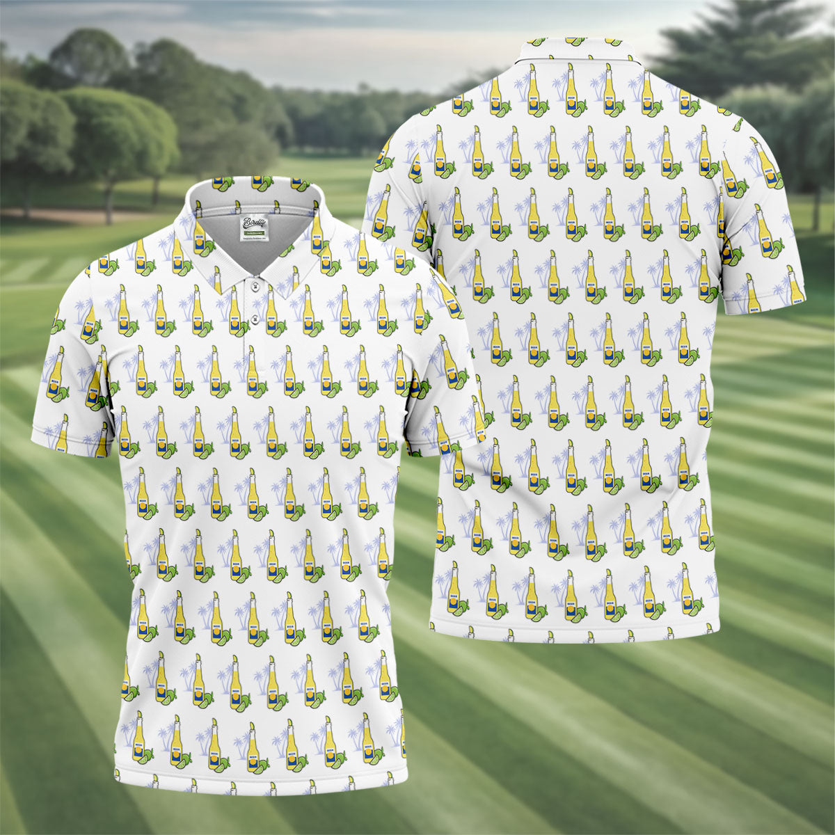 Beer And Lime Palm Tree Pattern Tropical Golf Shirt, Golf Shirts For Men, Polo ShirtFor Men