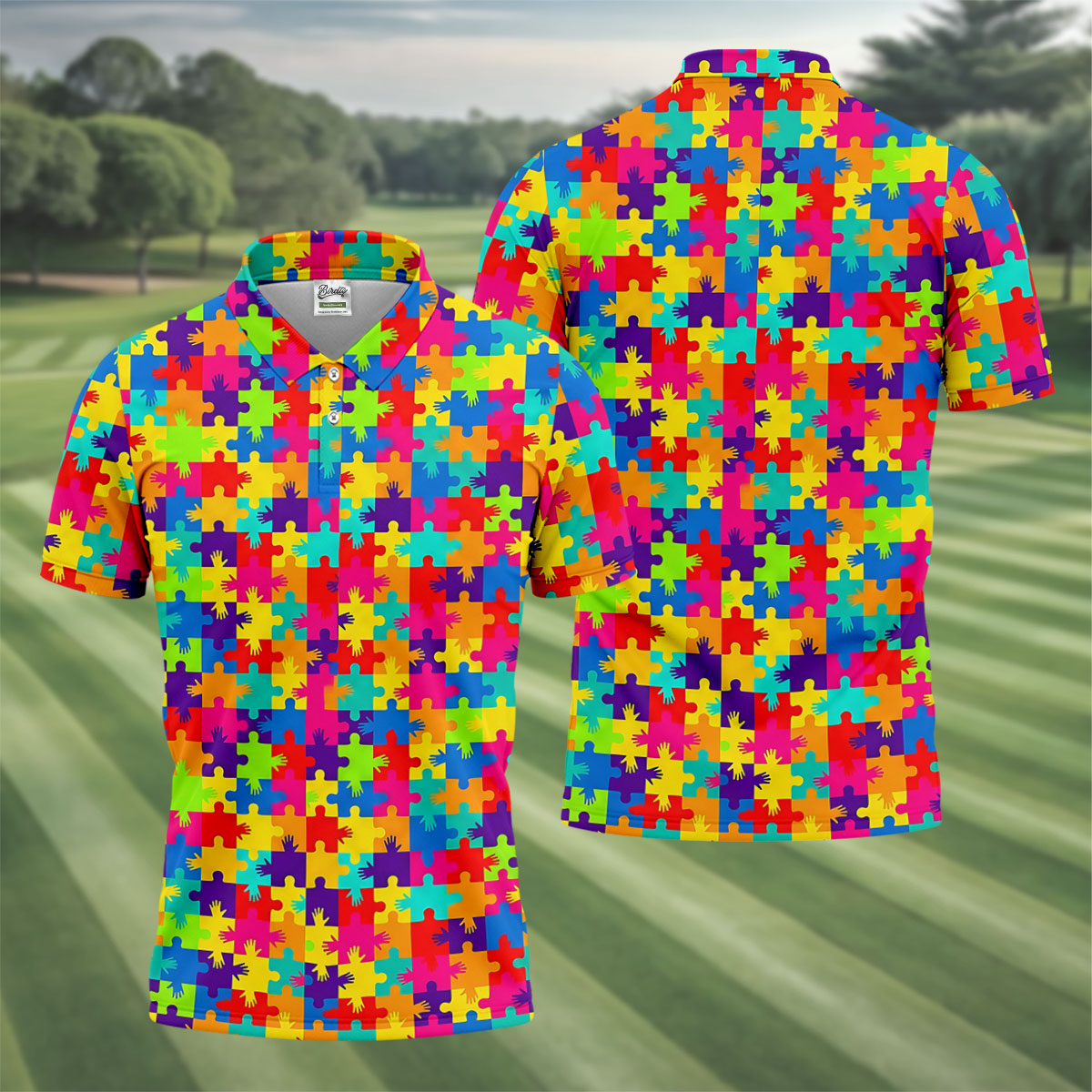 Colorful Handprints Autism Awareness Puzzle Golf Tops For Men, Polo Shirt Men, Golf Shirts For Men