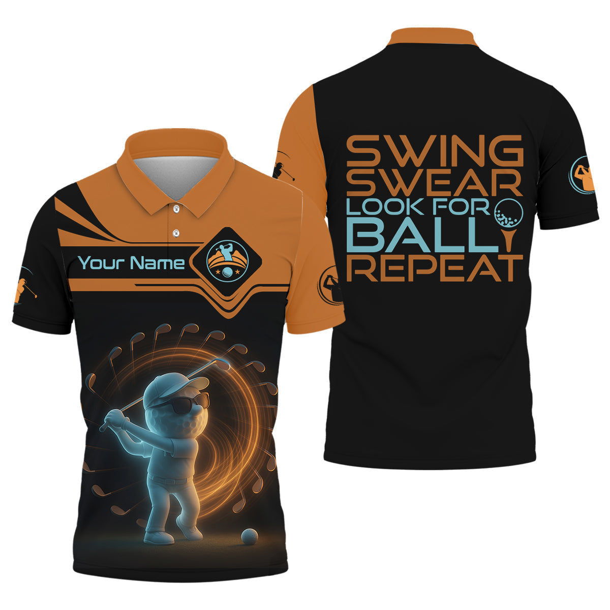 Swing Swear Look For Ball Repeat Shirt, Men's Funny Graphic Golf Polo ShirtGifts For Golfing Dad
