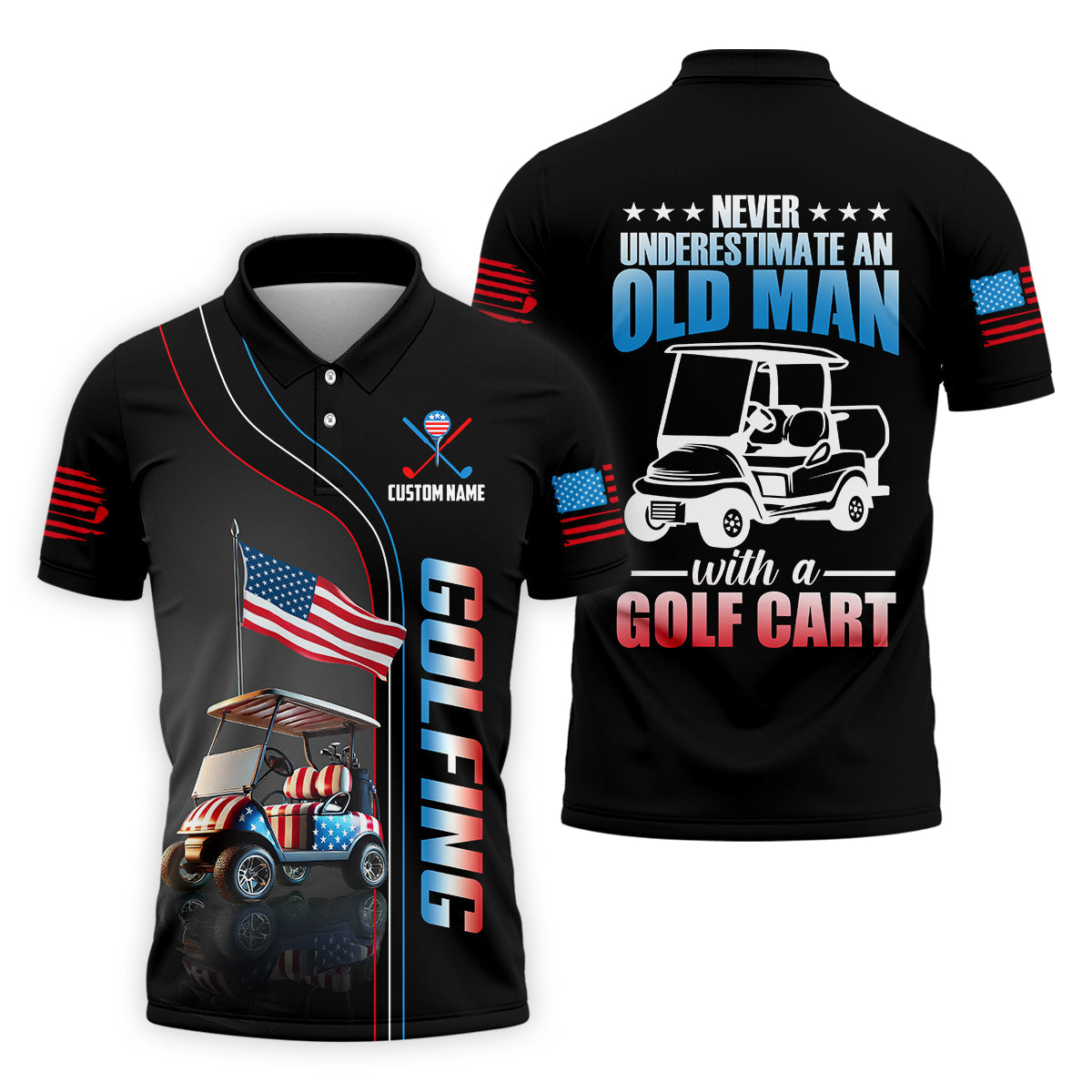 Never Underestimate An Old Man Custom Men's Golf Polo Shirtunny Golf Shirt, Dad Golf Gift