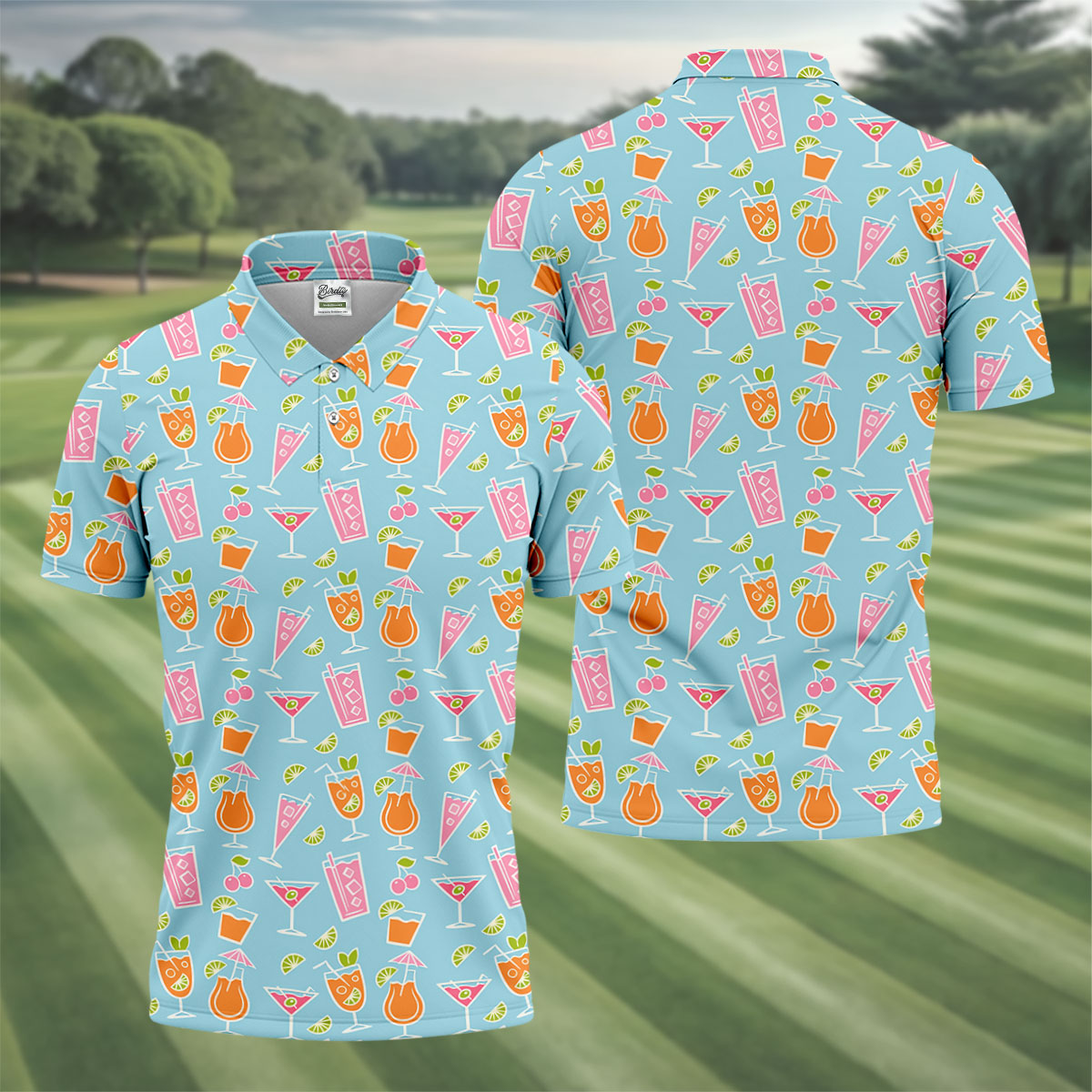 Tropical Cocktail Drinks Pattern Golf Shirt, Mens Golf Shirts, Golf Apparel For Men