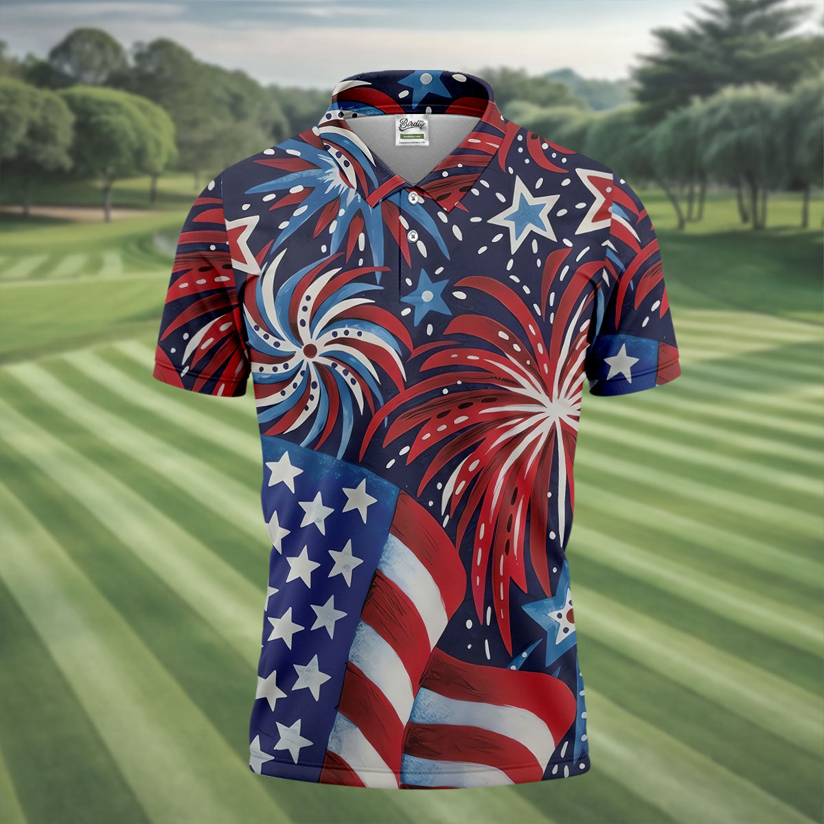 American Flag Pattern Red White Blue 250th Anniversary Patriotic Golf Shirt, Golf Shirts For Men