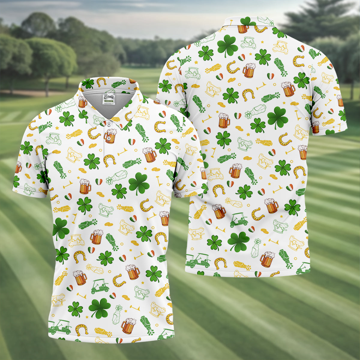 St Patrick's Day Beer Golden Horseshoes Shamrock Golf Shirt, Polo ShirtFor Men, Golf Shirts For Men