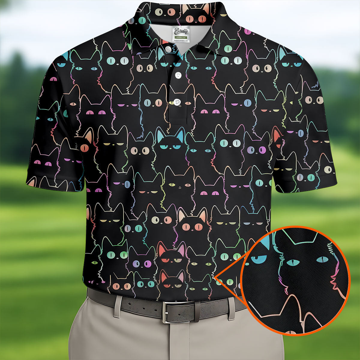 Neon Cat Funny Golf Shirt, Cute Golf Outfit, Polo ShirtFor Men, Golf Shirts For Men, Golf Gift For Men
