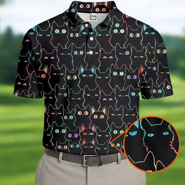 Neon Cat Funny Golf Shirt, Cute Golf Outfit, Polo ShirtFor Men, Golf Shirts For Men, Golf Gift For Men