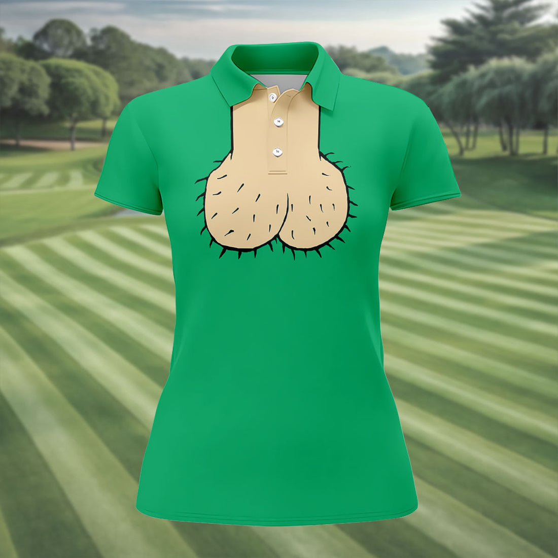 Green Funny Dickhead Faux Chest Golf Shirt, Women’s Golf Polo, Ladies Golf Top