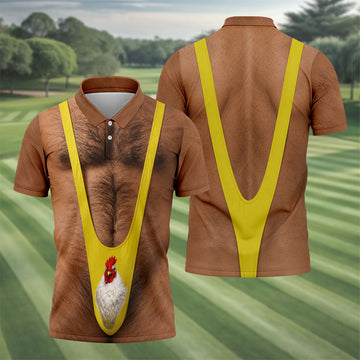 Funny Chicken Yellow Singlet Body Golf Shirt, Mens Golf Polo, Printed Golf Shirts