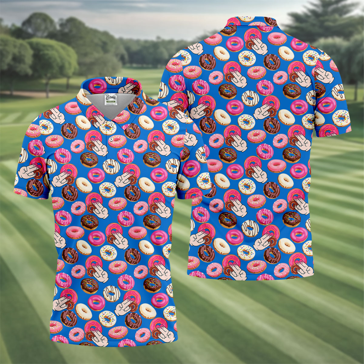 Funny Donut Adult Humor Blue And Pink Fun Golf Shirts For Men, Valentines Golf Gift, Polo ShirtFor Men