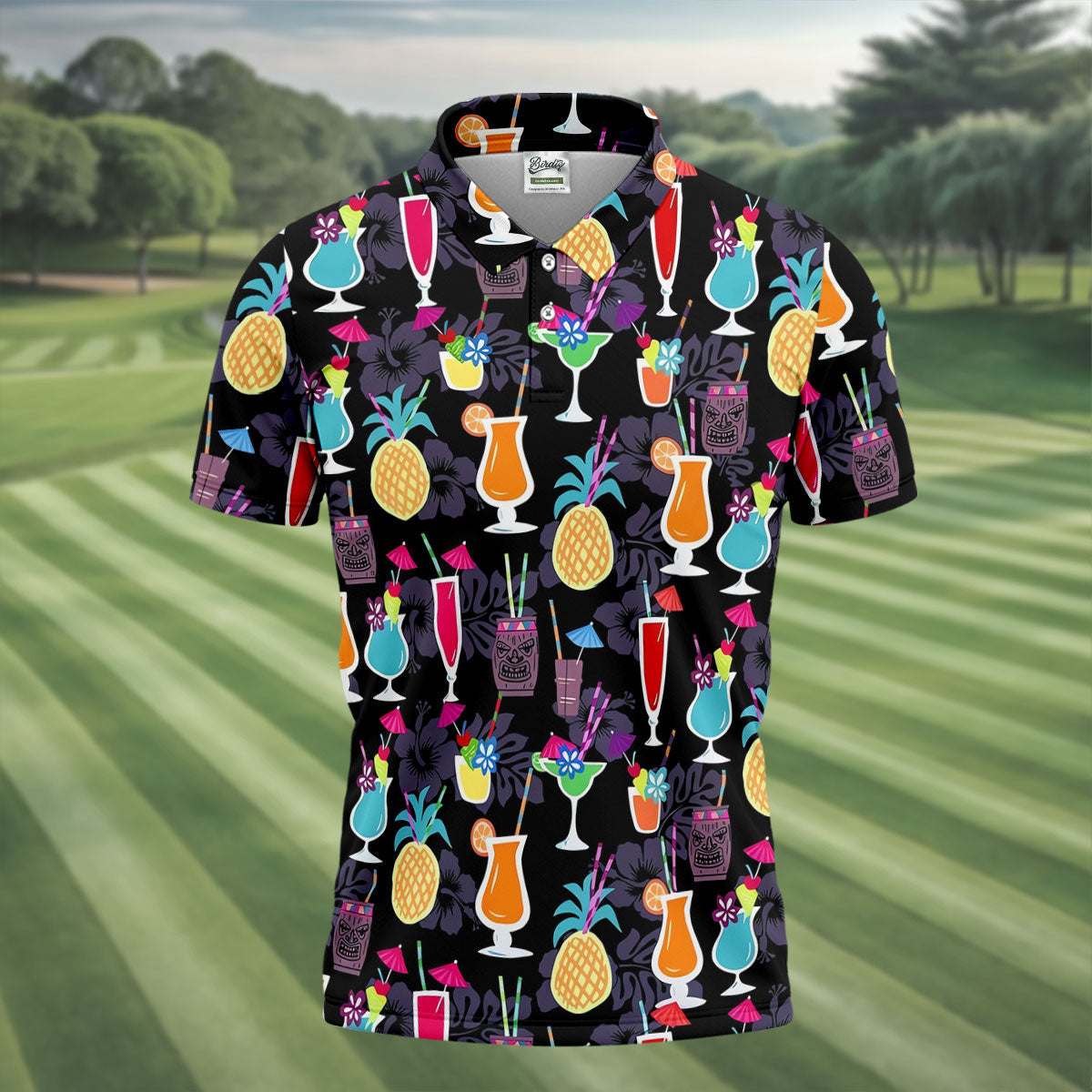 Tropical Drinks Dark Floral Cinco De Mayo Celebration Fiesta Themed Golf Tops For Men, Golf Shirts For Men