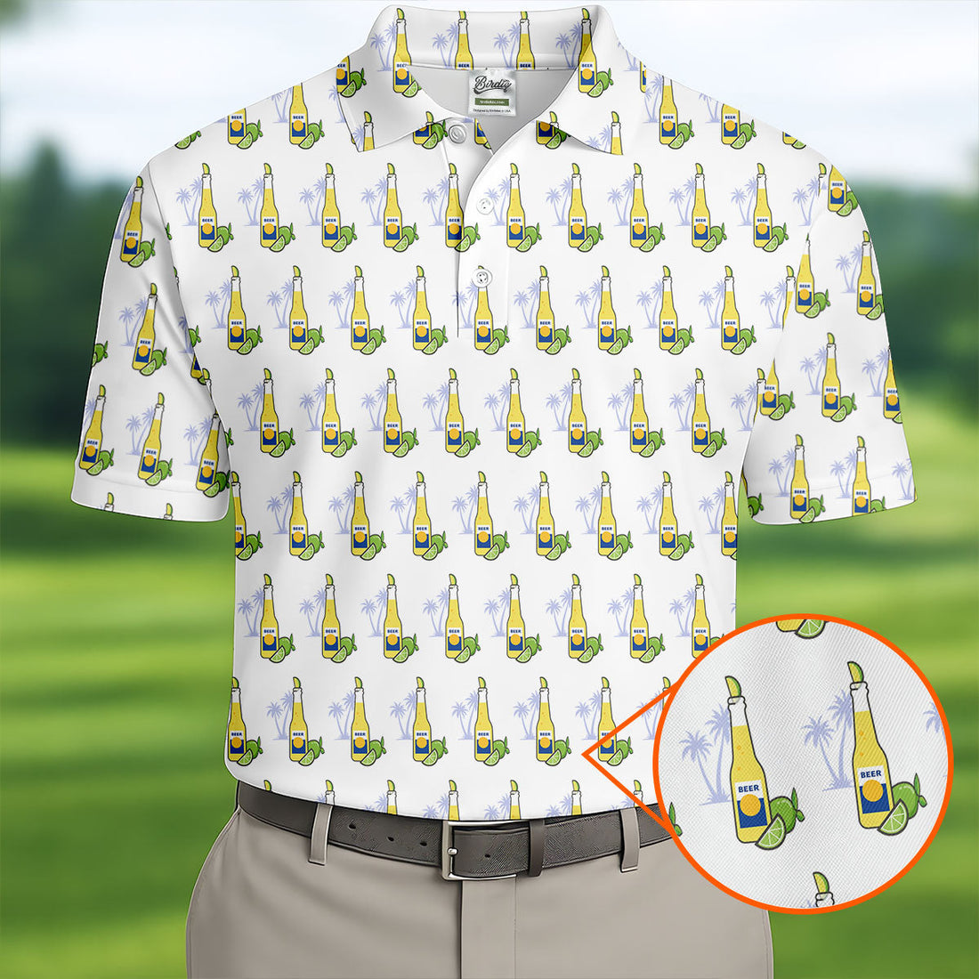 Beer And Lime Palm Tree Pattern Tropical Golf Shirt, Golf Shirts For Men, Polo ShirtFor Men