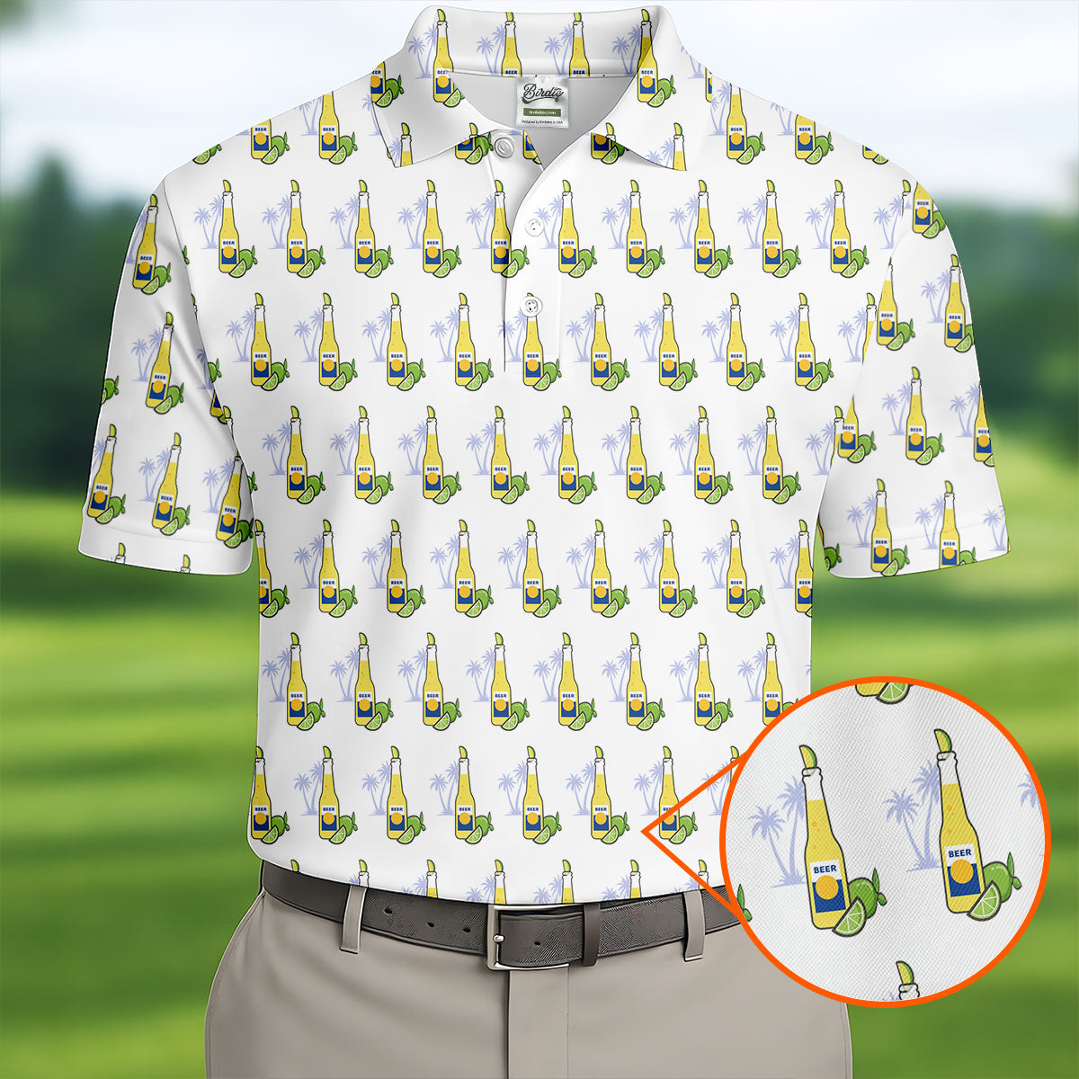 Beer And Lime Palm Tree Pattern Tropical Golf Shirt, Golf Shirts For Men, Polo ShirtFor Men