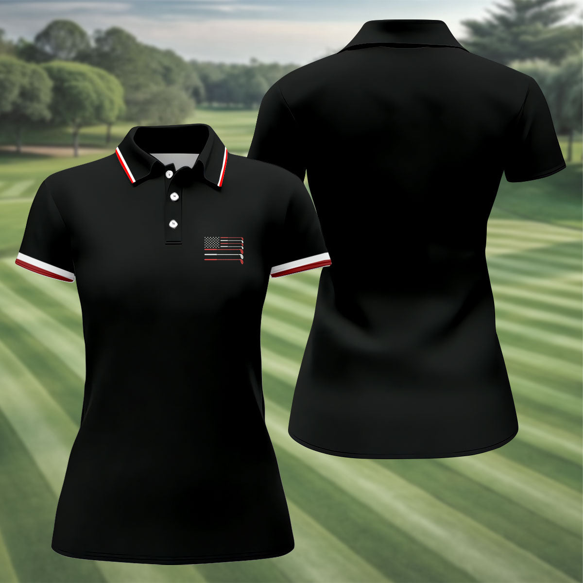 Golf Clubs US Flag Logo 250 Years Black Golf Shirt, Patriotic 4th Of July Golf Shirt For Women