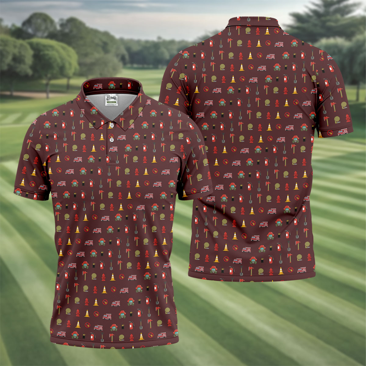 Fireman Patter Men's Funny Golf Shirts, Golf Tops For Men, Polo ShirtFor Men, Golf Shirts For Men