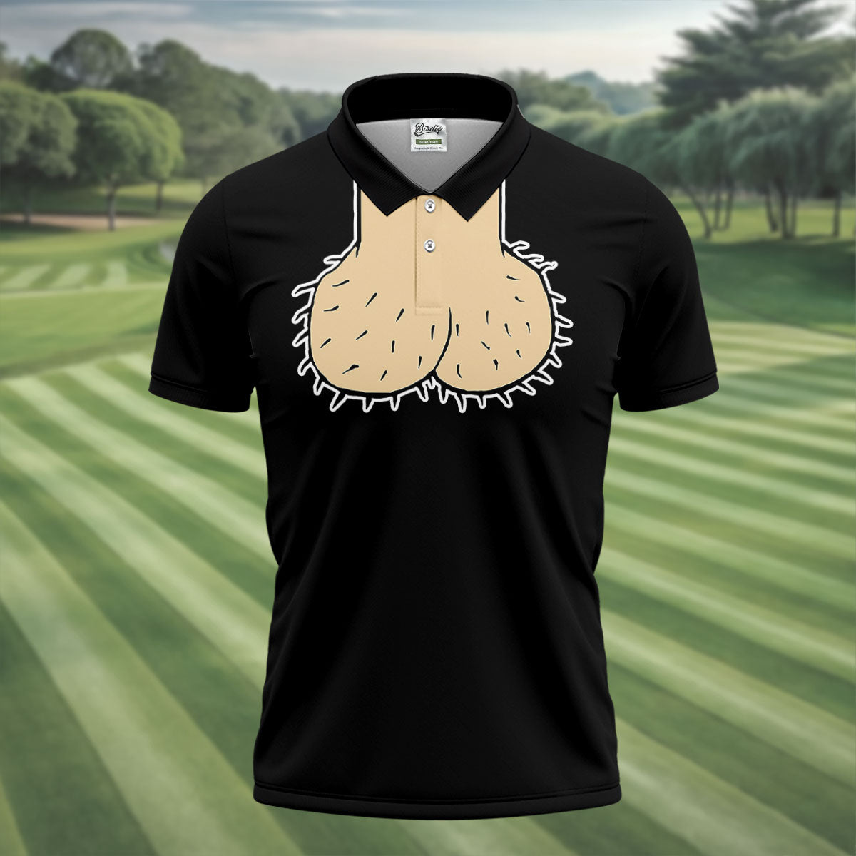Black Funny Dickhead Faux Chest Golf Shirt, Men's Golf Shirt, Polo Shirts For Men