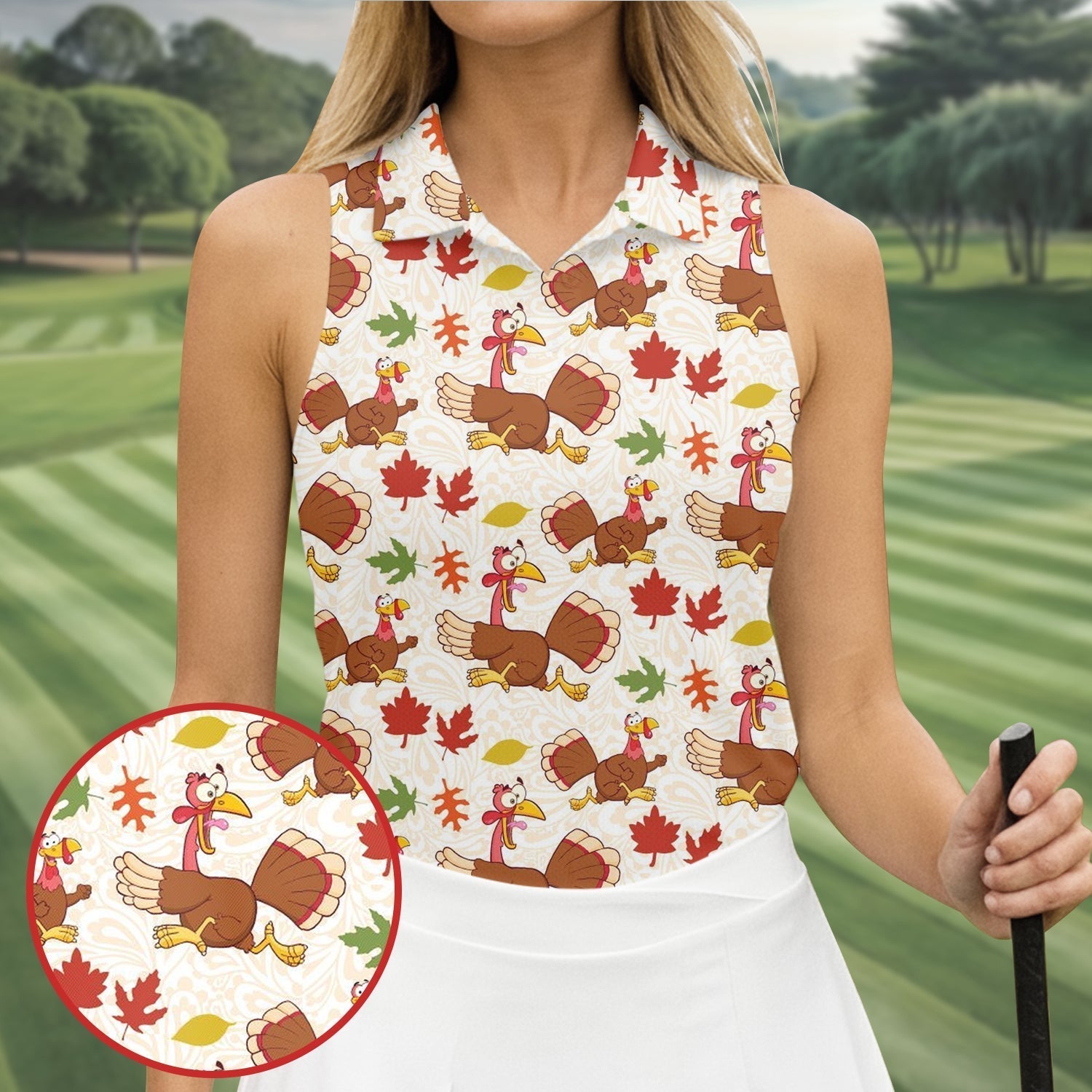 Funny Turkey Thanksgiving Golf Shirt For Women, Fun Women's Golf Shirts, Ladies Golf Tops, Cool Golf Gift