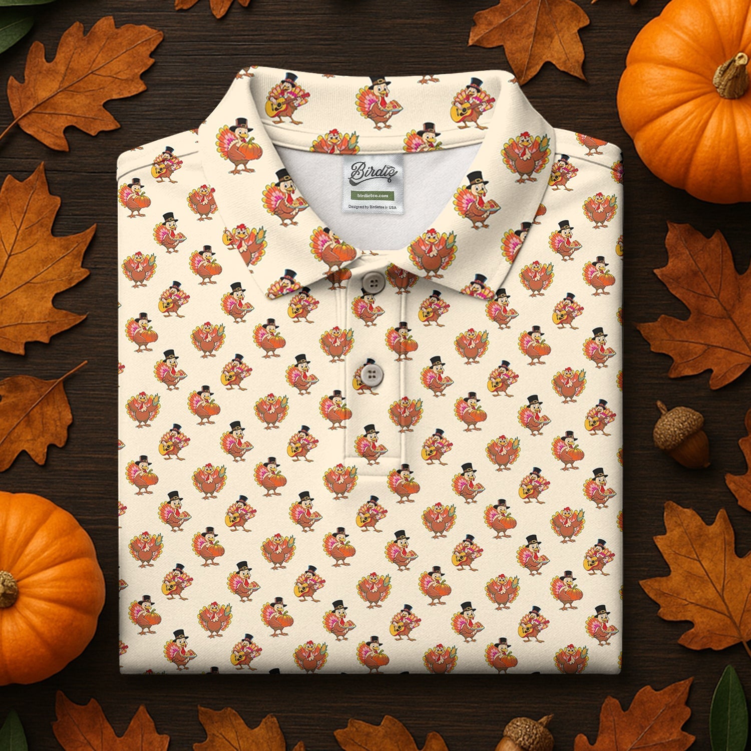 Festive Turkey Thanksgiving Holiday Beige Golf Tops For Men, Polo Shirtor Men, Golf Gift For Men