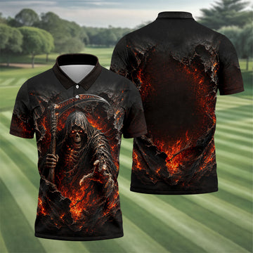 Halloween Grim Reaper Horror Character Polo Shirt, Mens Golf Shirts, Golf Apparel For Men