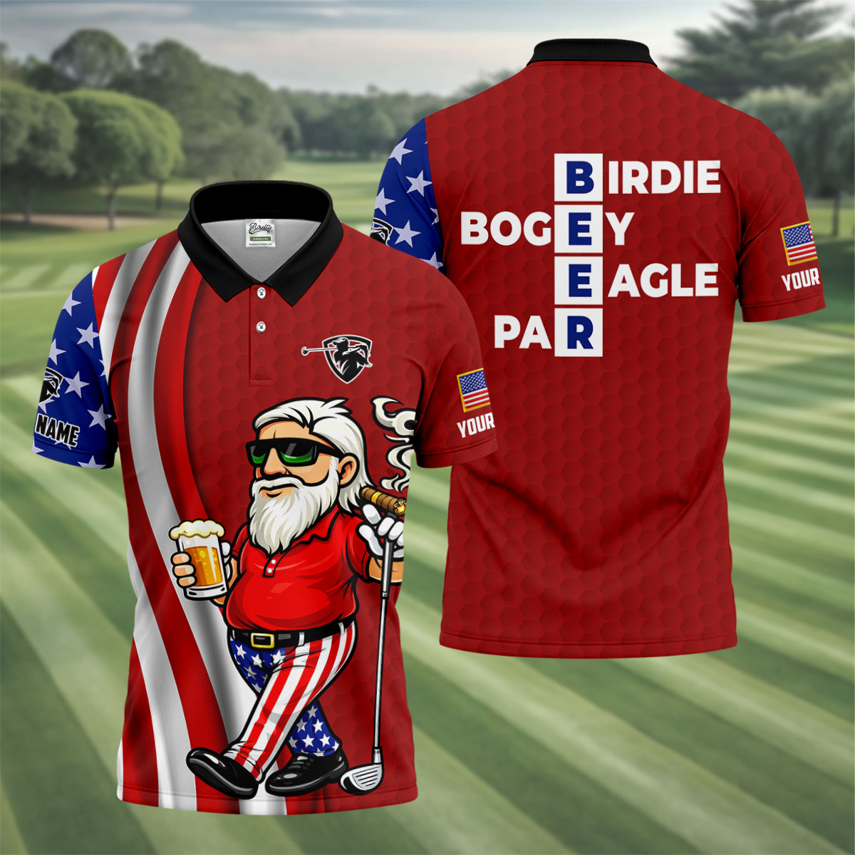Patriotic Man Golf And Beer Funny 4th Of July Red Golf Shirt, 250 Years Of America Golf Shirts For Men