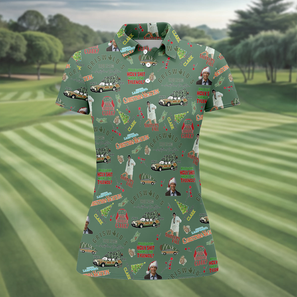 Tree Farm Moss Green Christmas Golf Shirt, Fun Women's Golf Shirts, Ladies Golf Polos