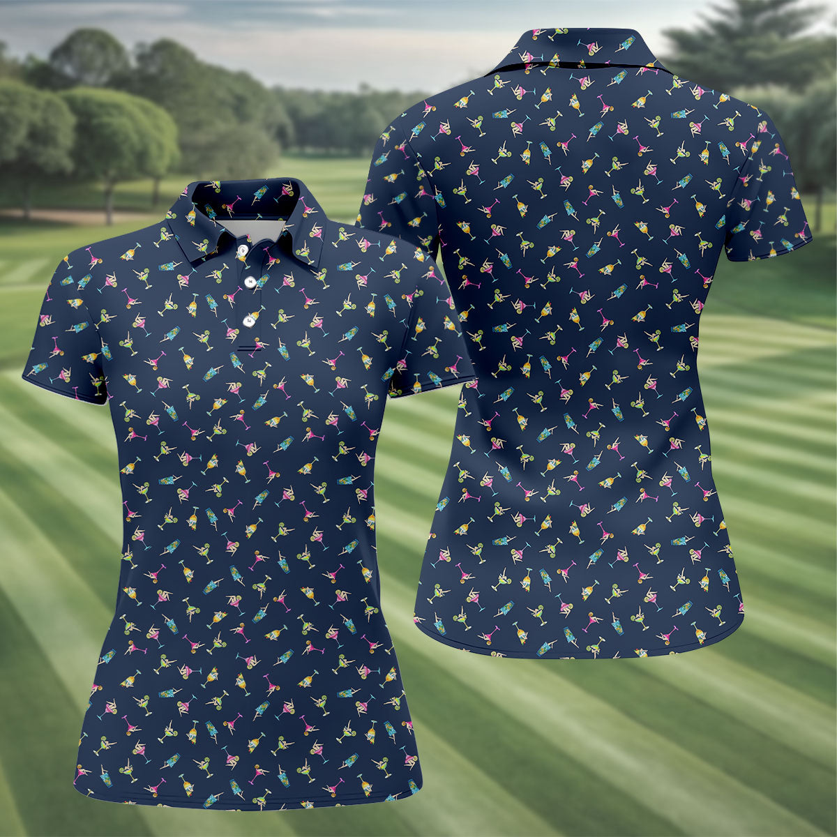 Tropical Cocktail Pinup Pattern Golf Shirt, Women’s Golf Apparel, Golf Polo For Women
