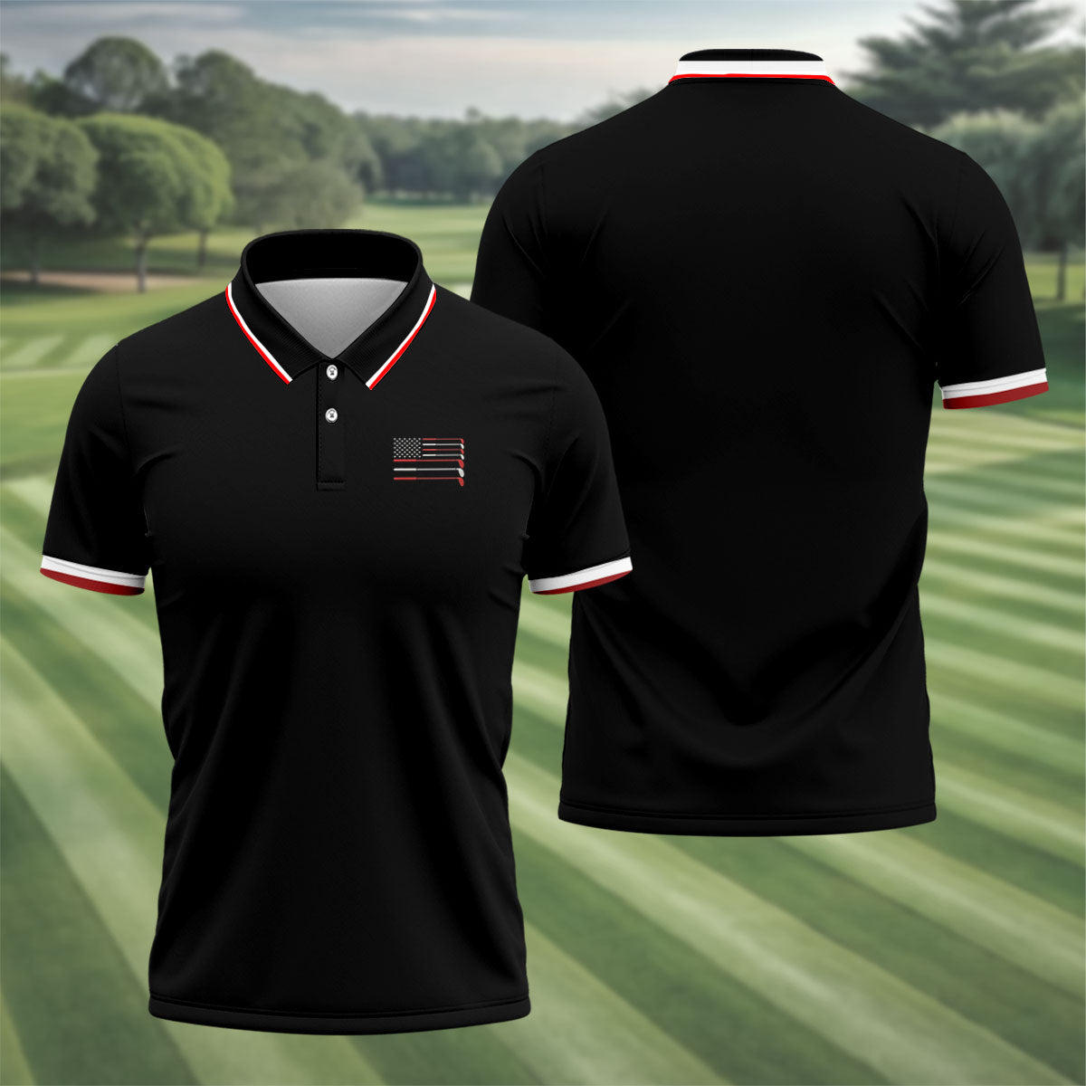 Golf Clubs US Flag Logo 250 Years Black Golf Shirt, Patriotic 4th Of July Golf Shirts For Men