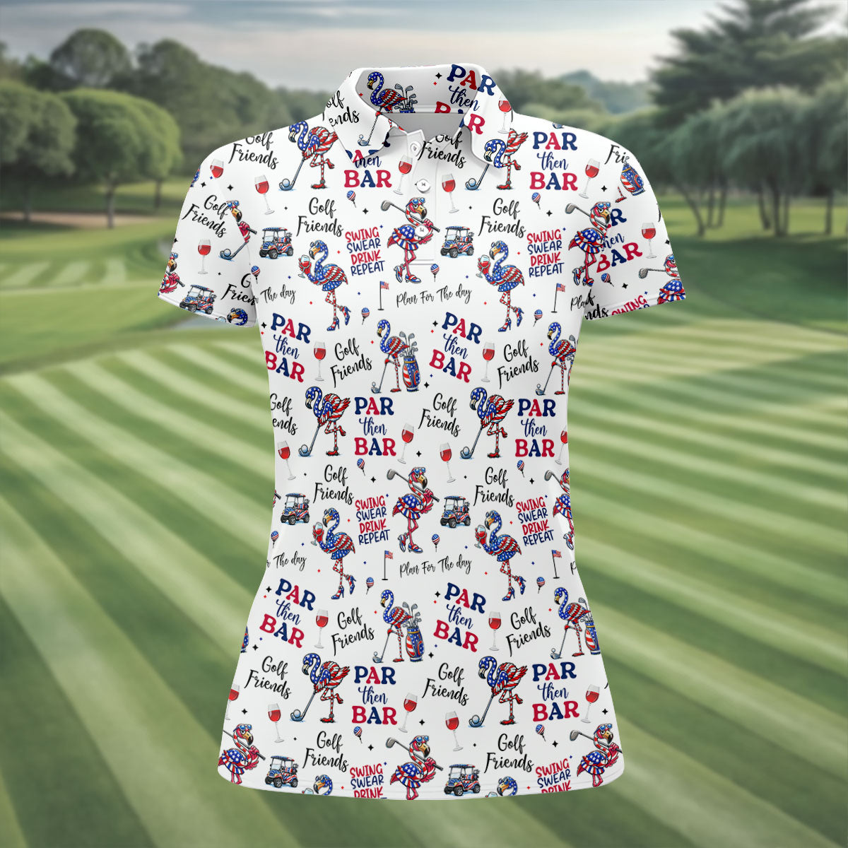 Par Then Bar Funny Flamingo Patriot Golf Shirt, 4th Of July Golf Shirt, 250th Anniversary Women's Golf Tops