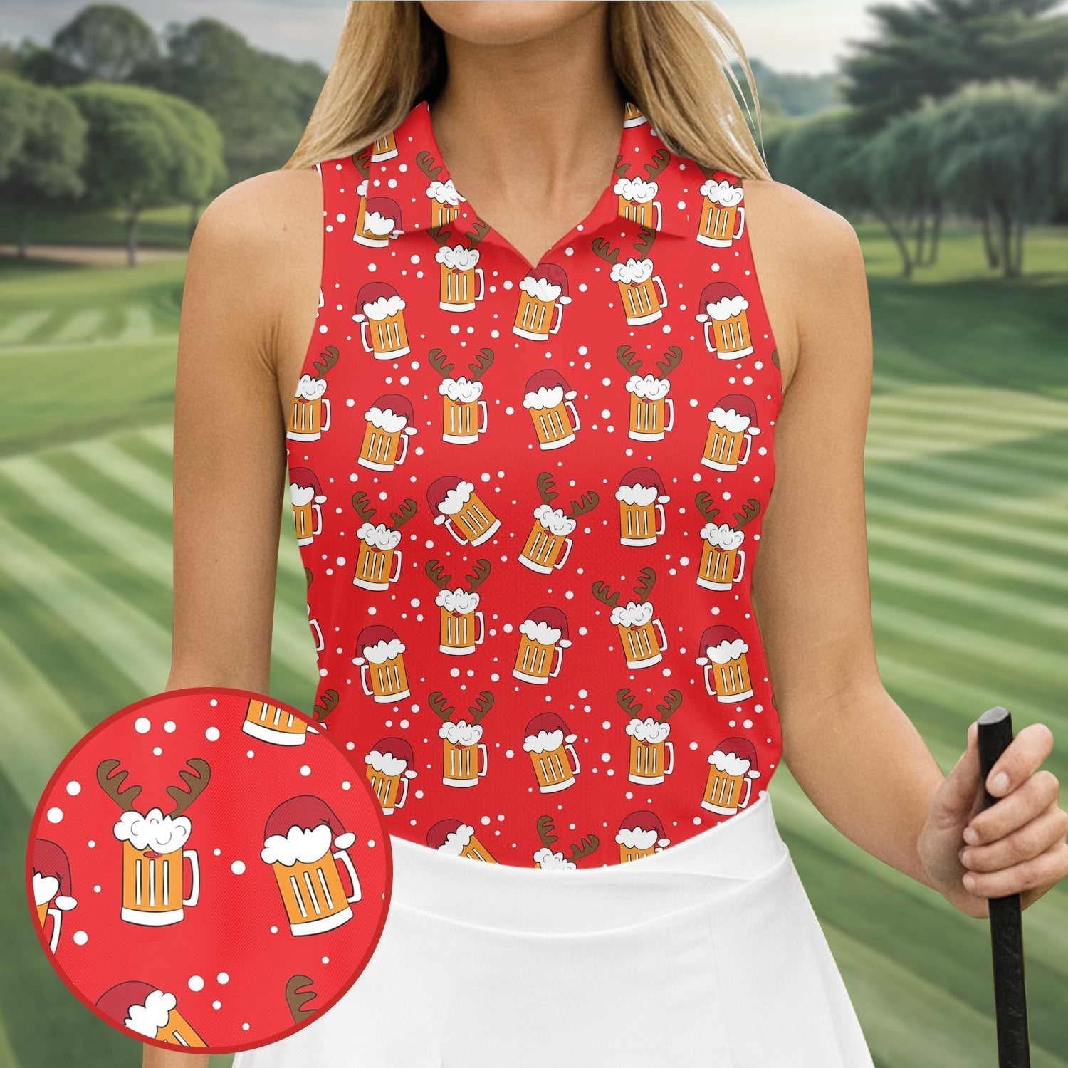 Christmas Beer Red Golf Shirt, Christmas Golf Shirt, Fun Women's Golf Shirts, Ladies Golf Polos, Golfing Apparel