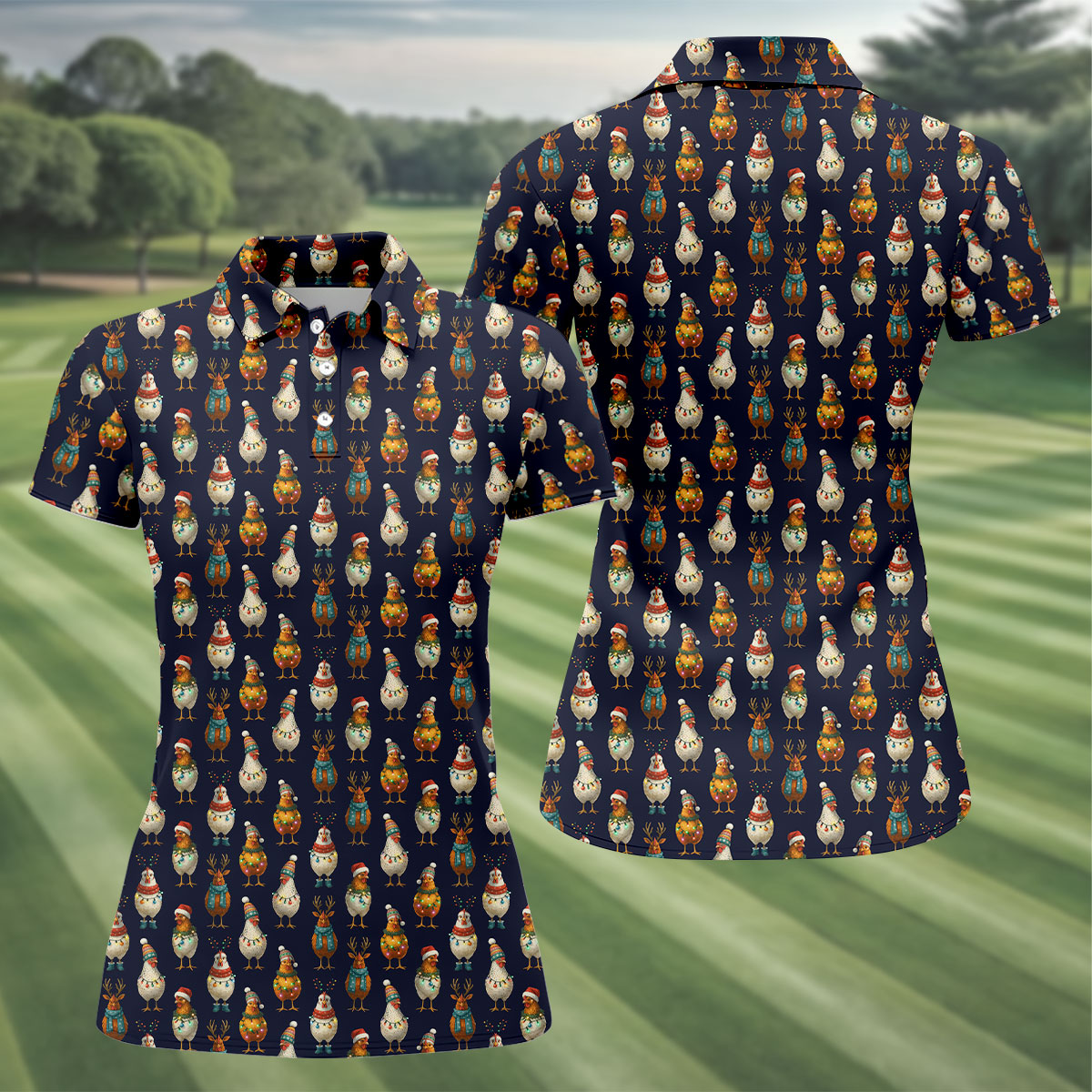 Funny Chicken Christmas Polo Shirt Unique Gift For Golfer, Ladies Golf Shirts, Golf Gifts For Women