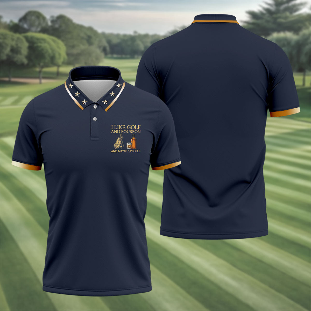 I Like Golf And Bourbon Navy Golf Shirt, Golf And Whiskey Golf Shirts For Men, Men's Funny Golf Shirts