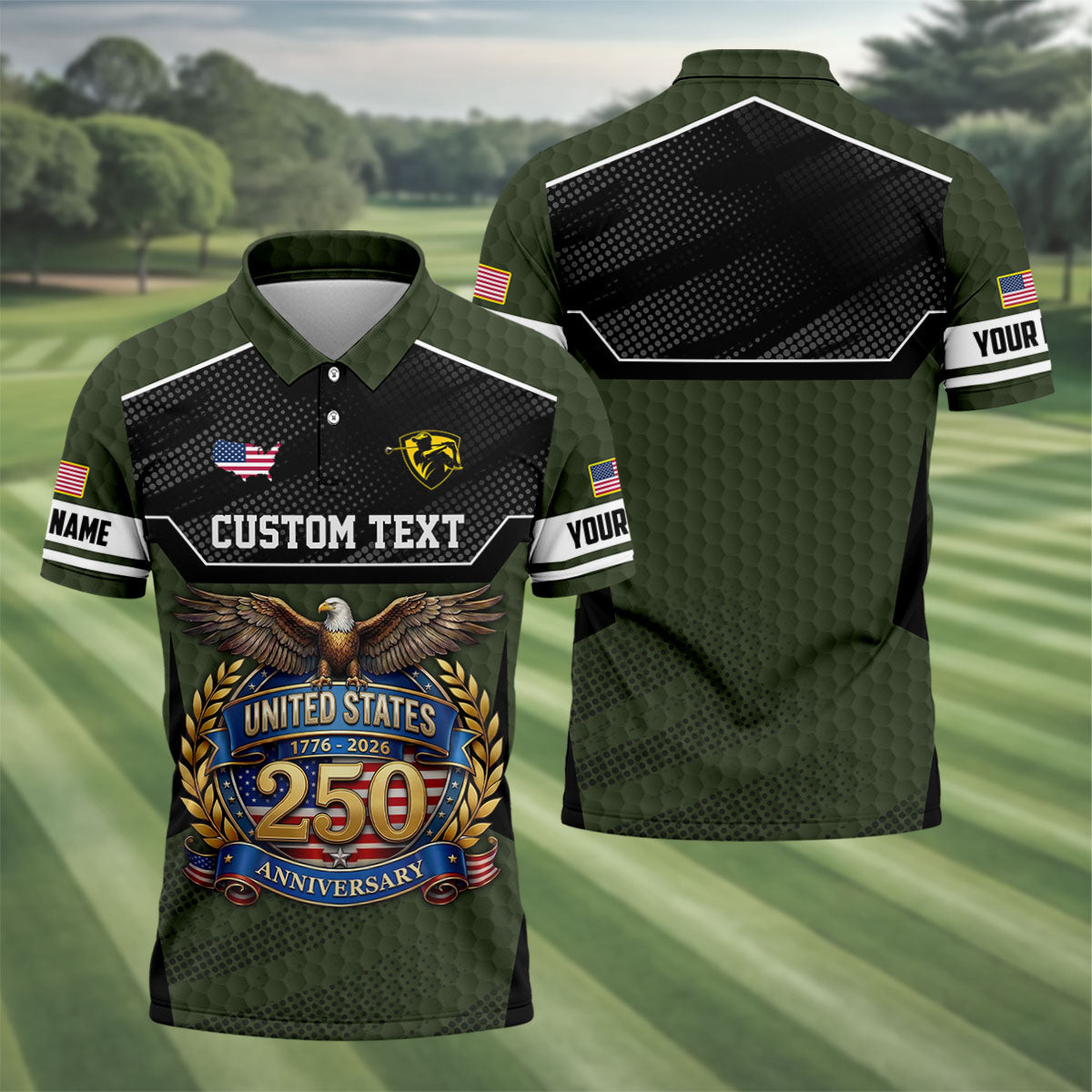 US 250 Anniversary Patriotic 4th Of July Green Golf Shirt, Polo Shirtor Men, Golf Shirts For Men