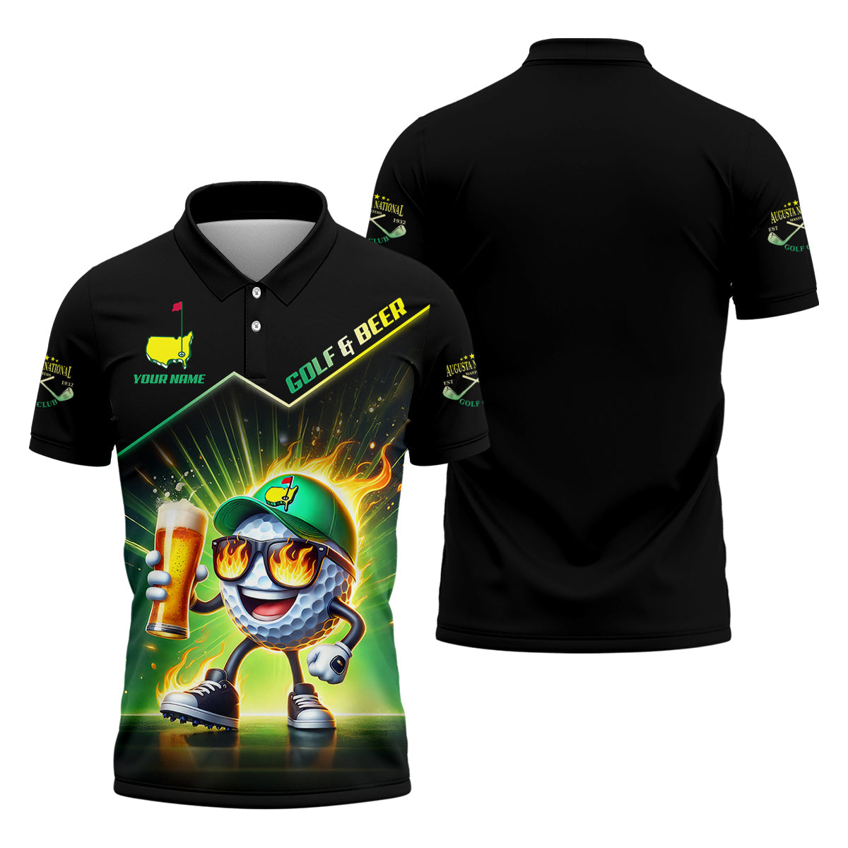 Golf And Beer Augusta Custom Men's Golf Polo ShirtGolfing Apparel, Mens Golf Gift, Funny Golf Polo Shirt