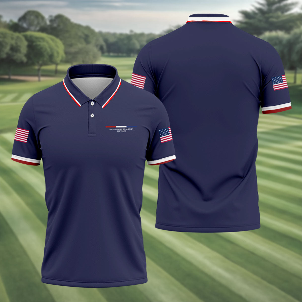 United States Of America 250 Years Navy Golf Shirt, Patriotic Golf Shirt, Golf Shirts For Men