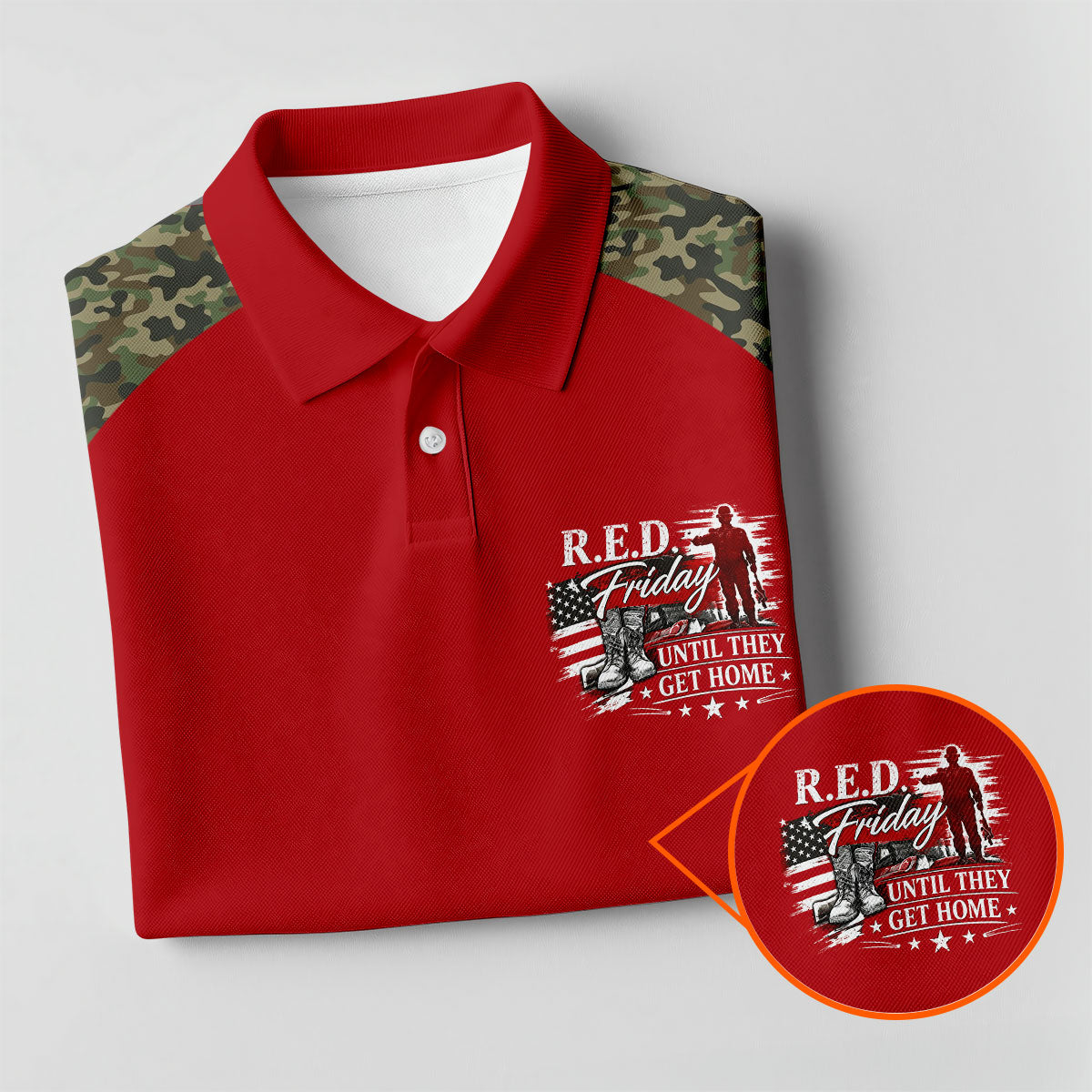 RED Friday Untill They Get Home Red Camo Golf Shirt, Veteran Memorial 250 Years Polo Shirtor Men