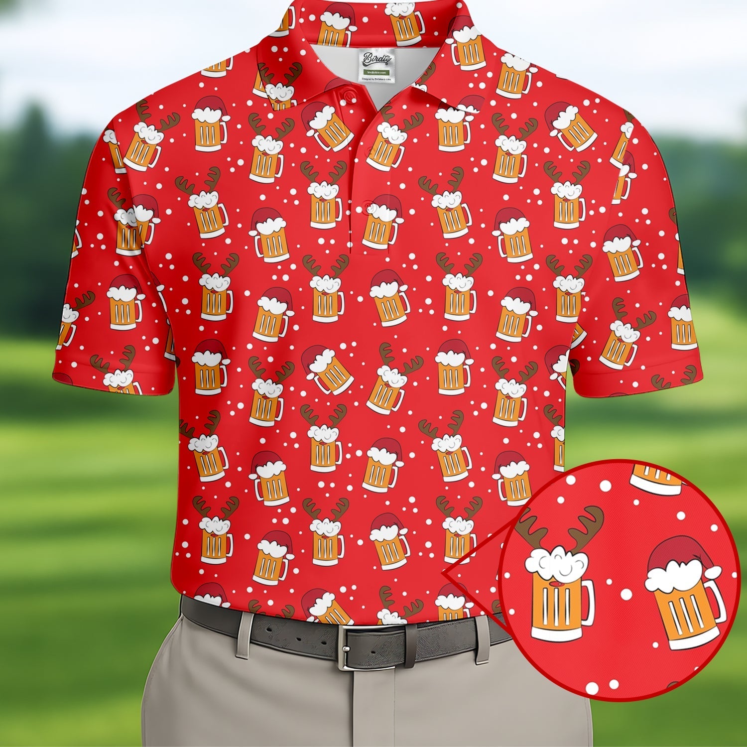 Christmas Beer Red Golf Shirt, Christmas Golf Shirt, Fun Golf Shirts For Men, Polo ShirtFor Men, Golfing Apparel