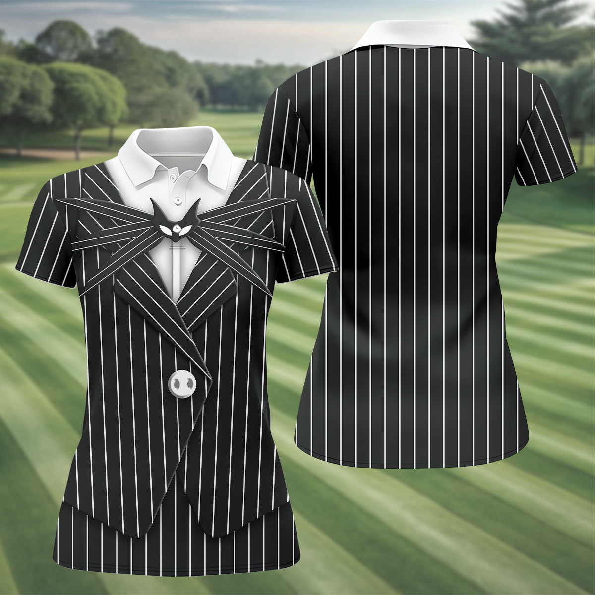The Skeleton Man Fun Women's Golf Shirts, The Pumpkin King Ladies Golf Tops, Horror Cosplay Halloween Golf Shirt