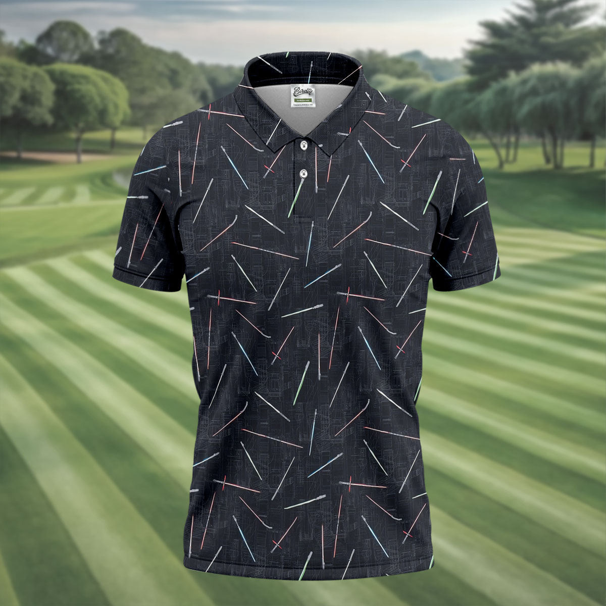 Minimalist Neon Lightsaber Pattern Golf Shirt, Mens Polo Shirts, Golf Shirts For Men