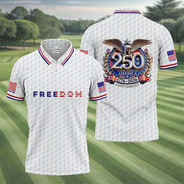 Freedom American Bald Eagle 250th Anniversary White Golf Shirt, Patriotic 4th Of July Golf Shirts For Men